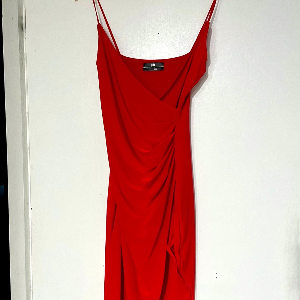 LUX LA Red Asymmetrical fitted Dress Size Small - Never Worn